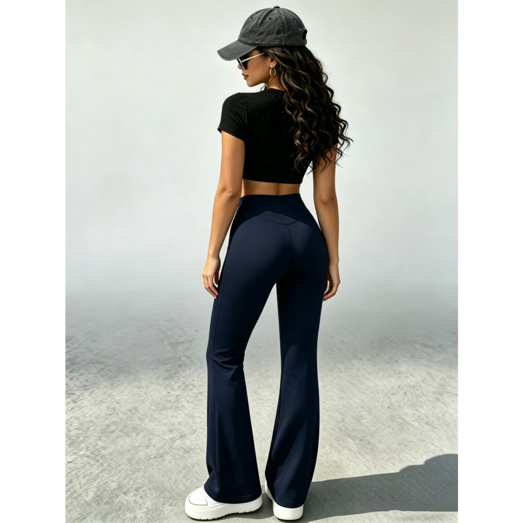 Pantalones Yoga Mujer Elástico Vías Cintura Alta Control Abdominal Pantalón Campana Gimnasio Casual