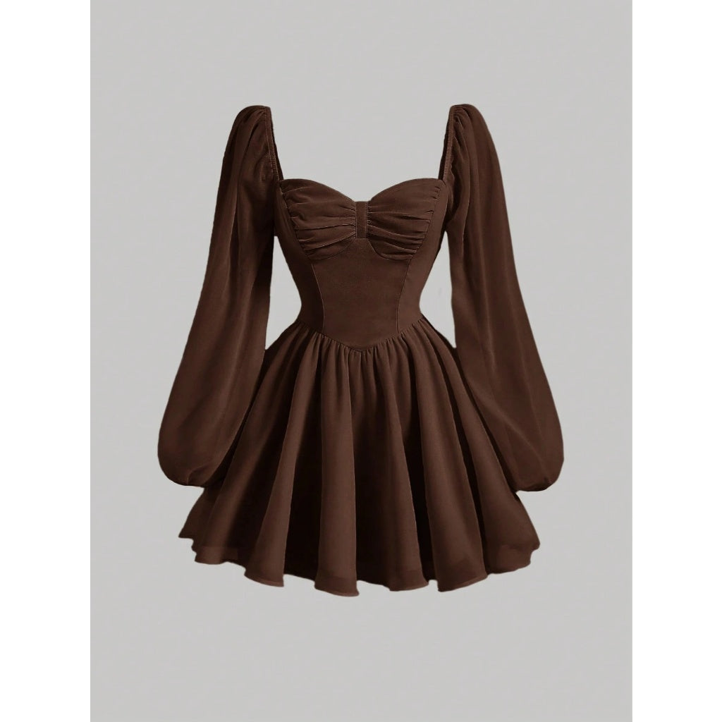 Vestido Mujer Malla Elástica Manga Globo Cuadrado 2 Formas De Usar Mini Elegante Fiesta Casual