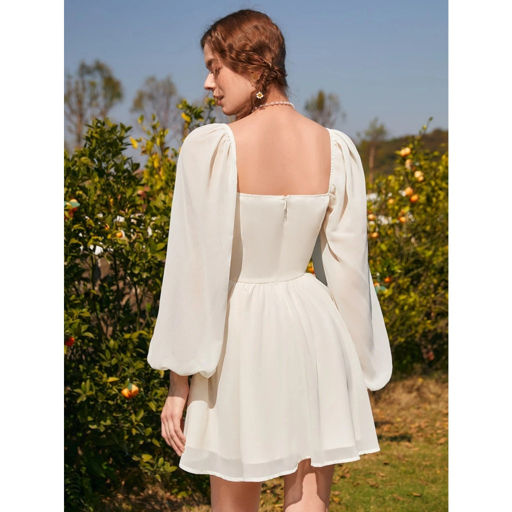Vestido Mujer Malla Elástica Manga Globo Cuadrado 2 Formas De Usar Mini Elegante Fiesta Casual