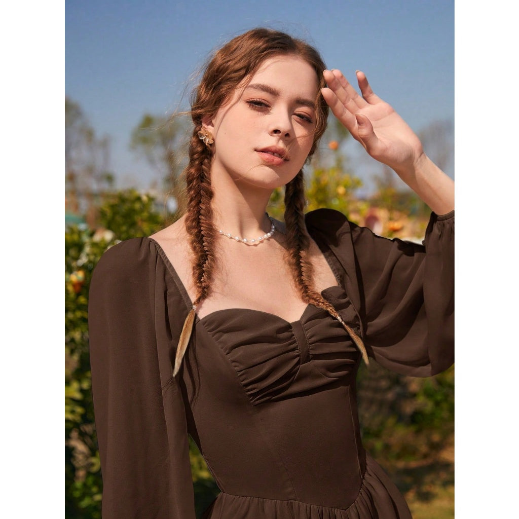 Vestido Mujer Malla Elástica Manga Globo Cuadrado 2 Formas De Usar Mini Elegante Fiesta Casual