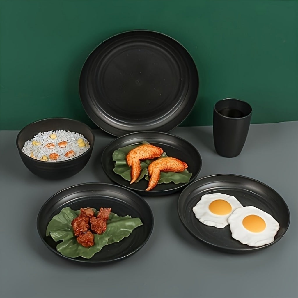 16pcs Plastic Tableware Set, Including Dinner Plates, Dessert Plates, Bowls, and Cups