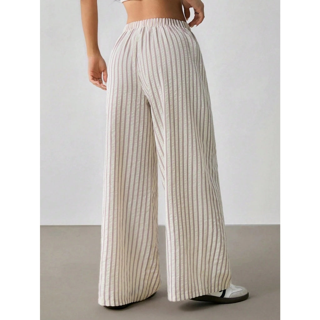 Pantalones Anchos Mujer Suave Delgado Cintura Elástica Rayas Verticales Casual Playa