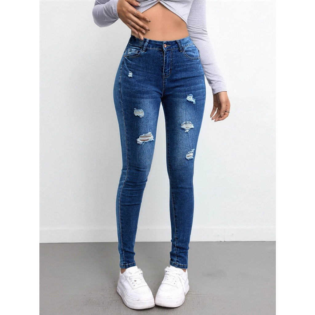 Promo Limitado Jeans Mujer Skinny Alto Elástico Rotos Mejora Figura Casual