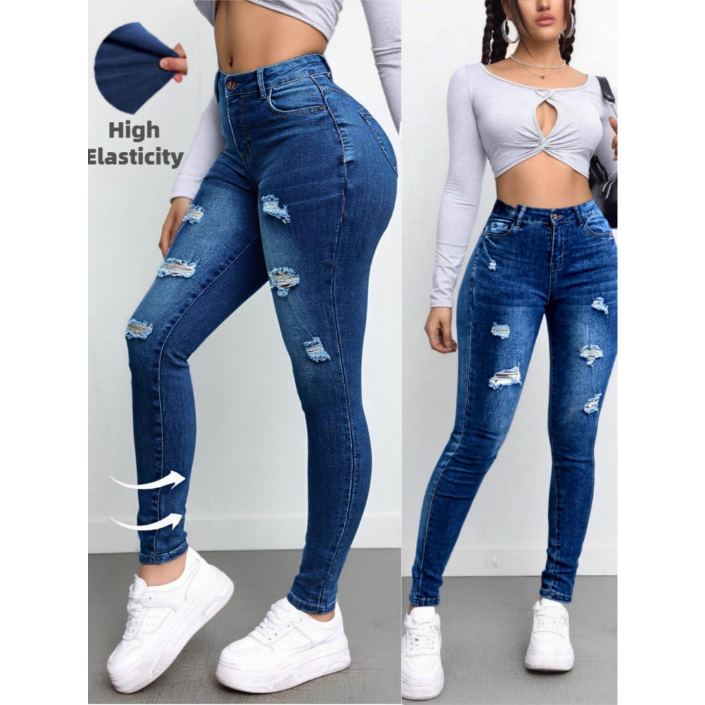 Promo Limitado Jeans Mujer Skinny Alto Elástico Rotos Mejora Figura Casual