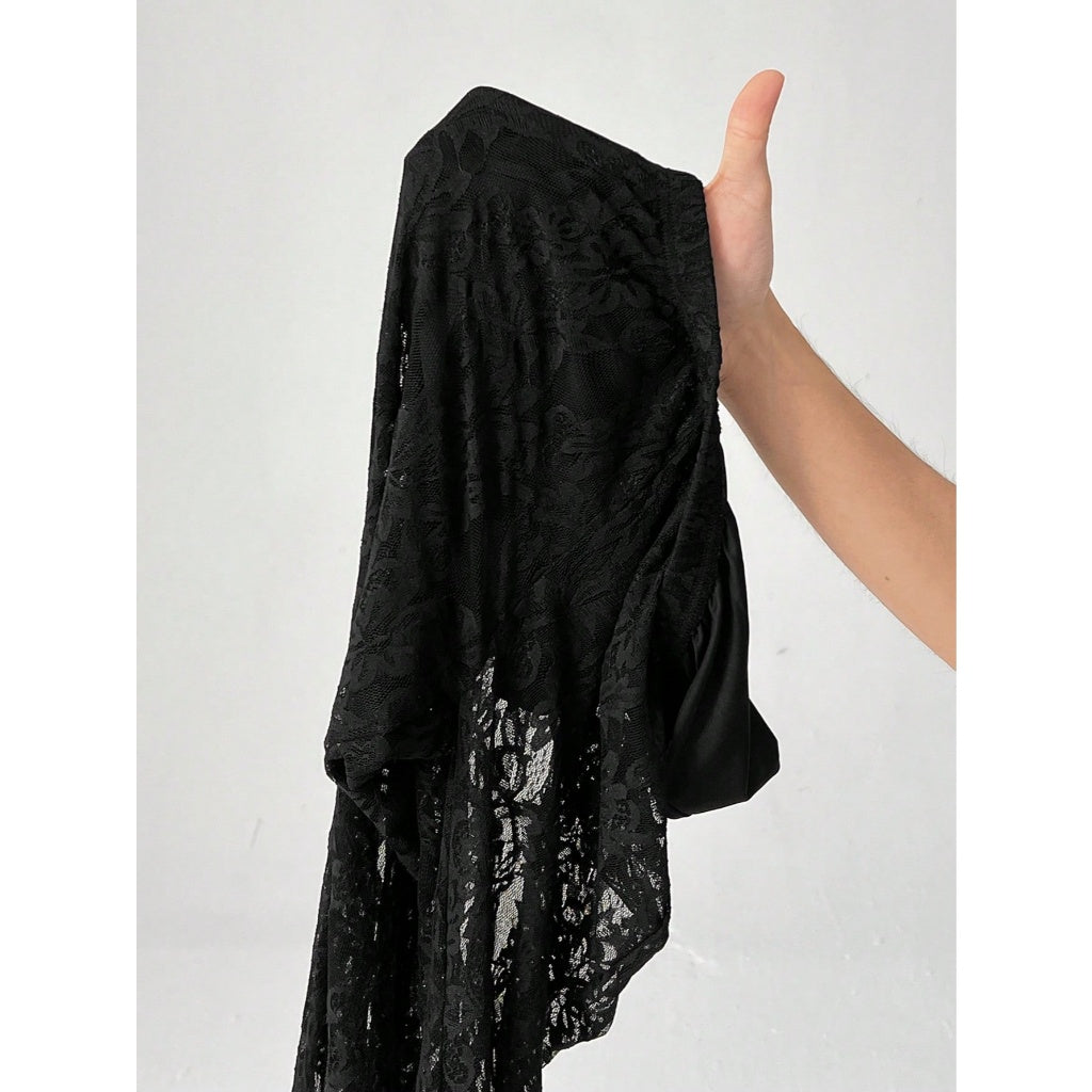 Pantalón Acampanado Mujer Encaje Transparente Cintura Elástica Estilo Fiesta Gótico