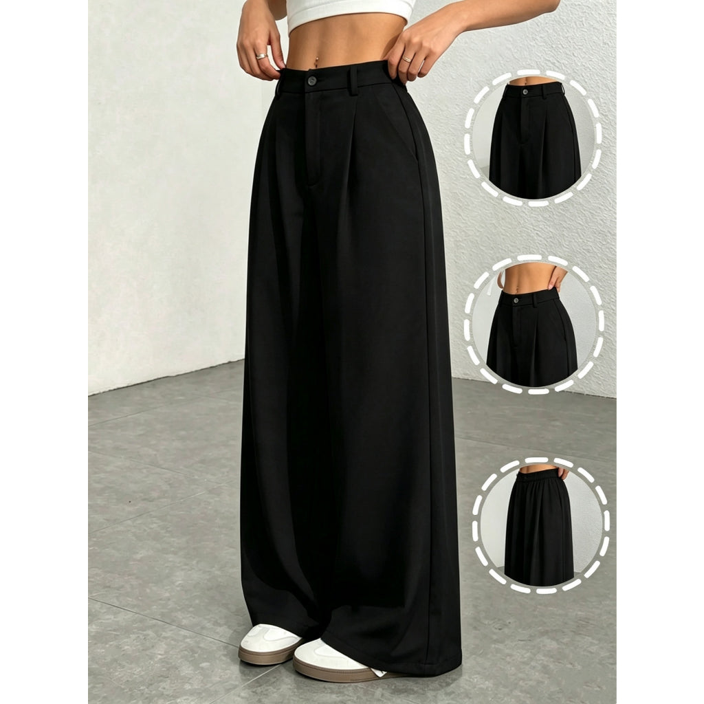 Pantalón Ancho Mujer Cintura Alta Negro Formal Casual Vestir Oficina Cómodo