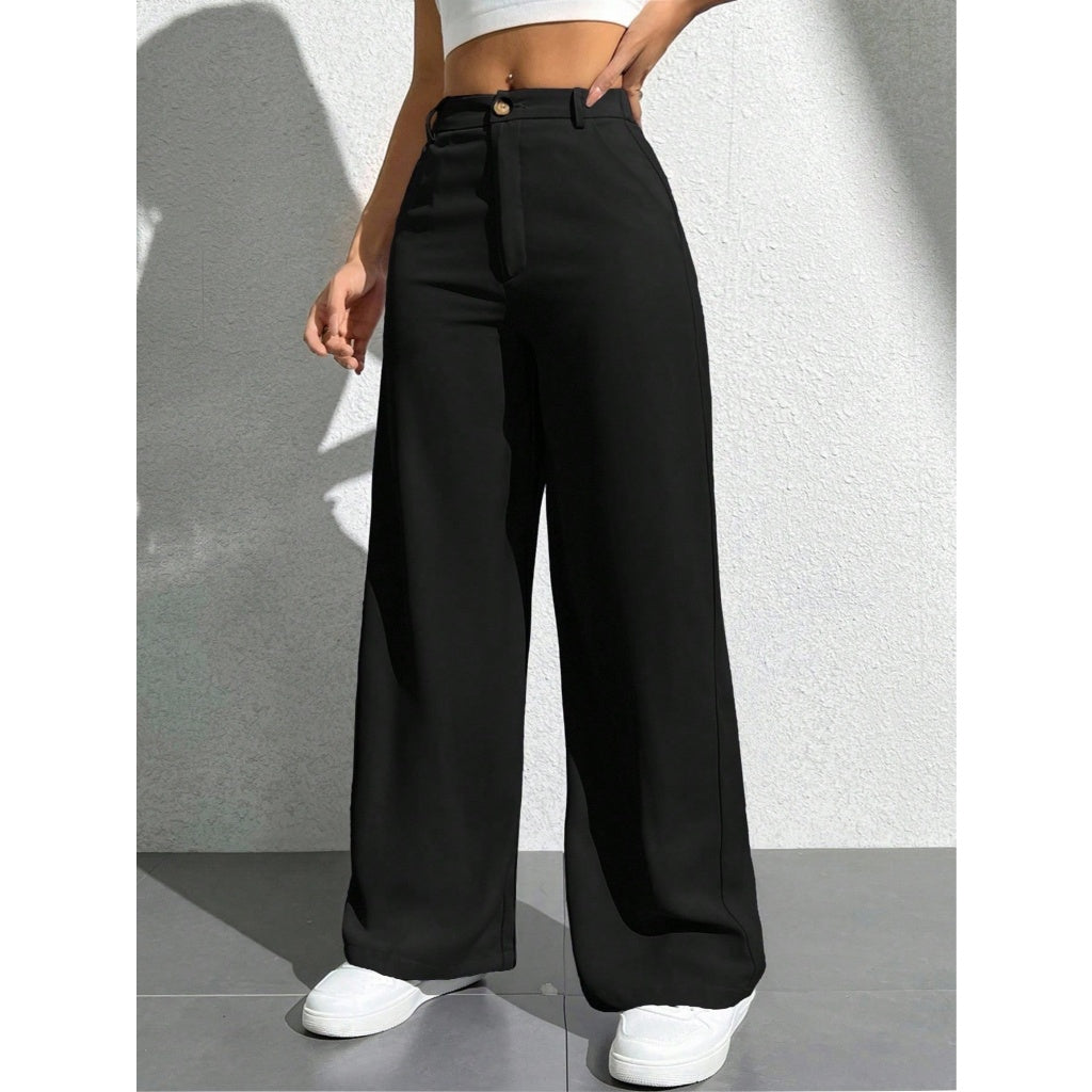 Pantalón Ancho Mujer Cintura Alta Negro Formal Casual Vestir Oficina Cómodo