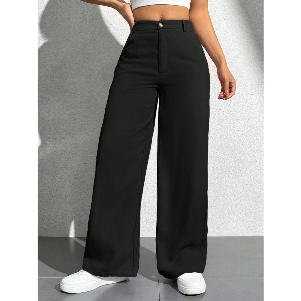 Pantalón Ancho Mujer Cintura Alta Negro Formal Casual Vestir Oficina Cómodo