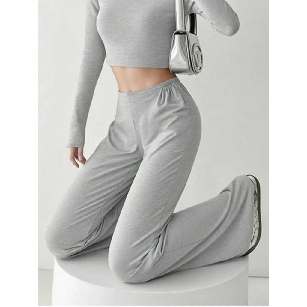 Pantalón Deportivo Mujer Pierna Ancha Elástico Cintura Alta Casual Gimnasio