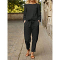 Conjunto casual de 2 piezas, unicolor, para mujer: blusa de manga corta y pantalón largo