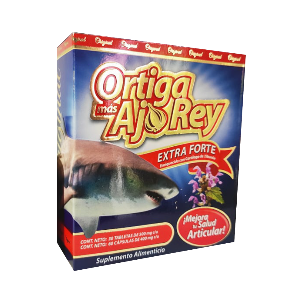 TABLETAS ORTIGA (MAS) + AJO REY AZUL EXTRA FORTE AZUL C/30 Y C/60