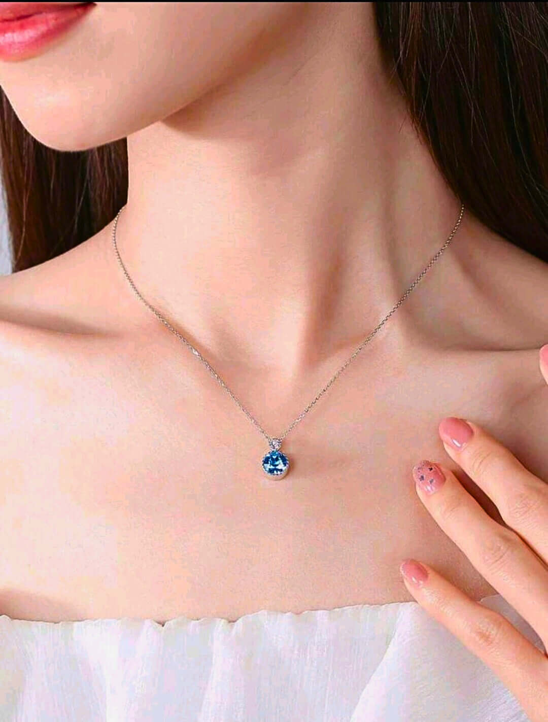 SNE0001 - Collar y Aretes S925 Ley Mínimalista Moderno Circonita Azul Cielo Calenbi