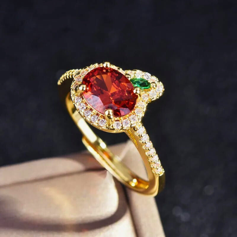 RB0022 - Anillo Cobre Zanahoria Circonita Cubica Naranja y Verde Calenbi