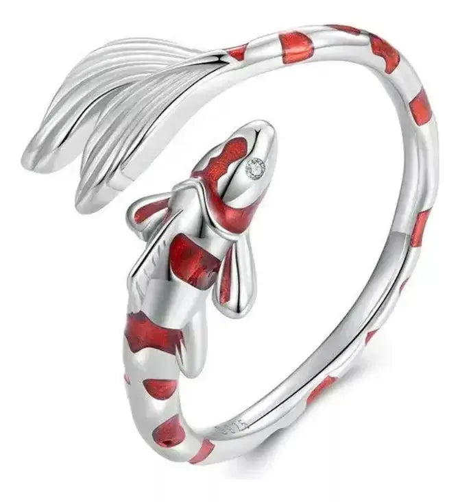 SR0009 - Anillo S925 Ley "Pez Koi Rojo" Ajustable Calenbi