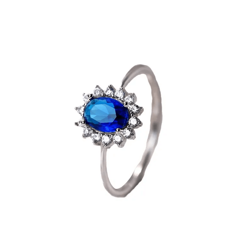 SR0070 - Anillo S925 Ley "Oval" Circonita Cubica Azul Calenbi