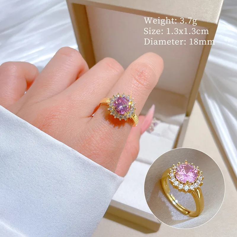 RB0067 - Anillo Titanio Flor Circonita Cubica Rosa y Blanca Ajustable Calenbi