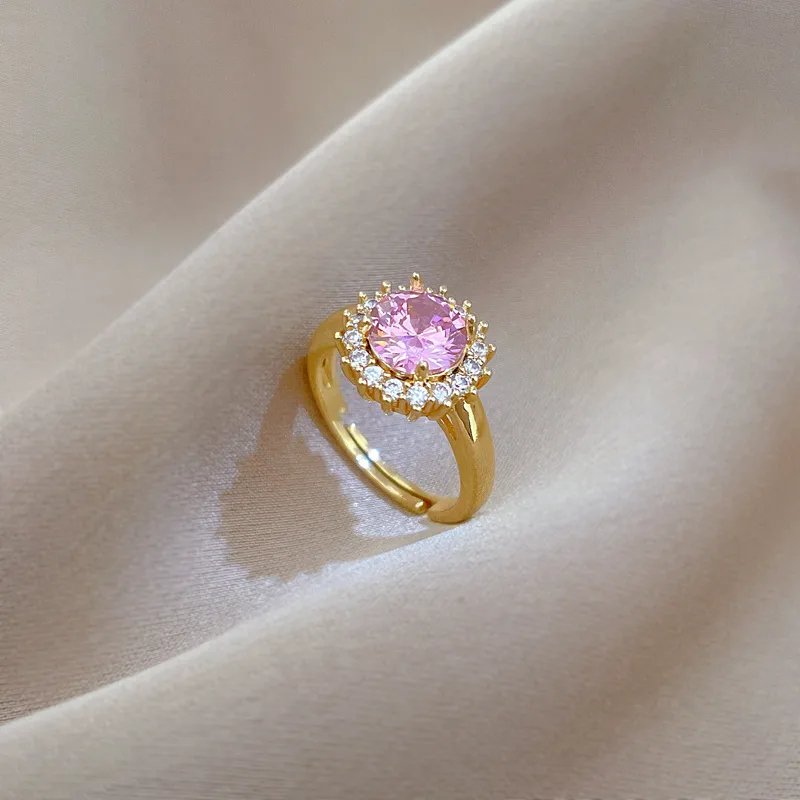 RB0067 - Anillo Titanio Flor Circonita Cubica Rosa y Blanca Ajustable Calenbi