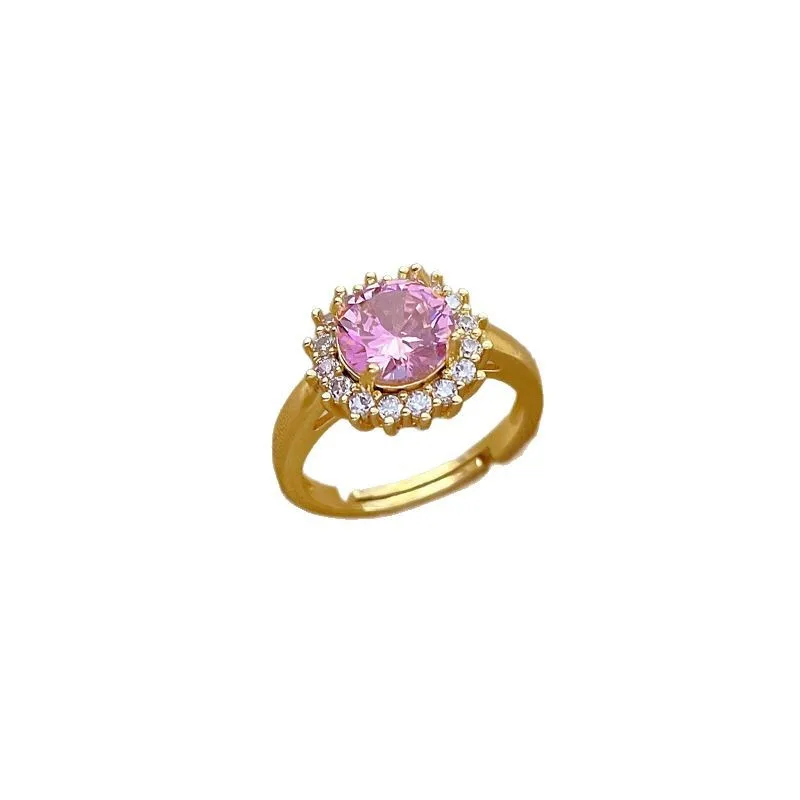 RB0067 - Anillo Titanio Flor Circonita Cubica Rosa y Blanca Ajustable Calenbi