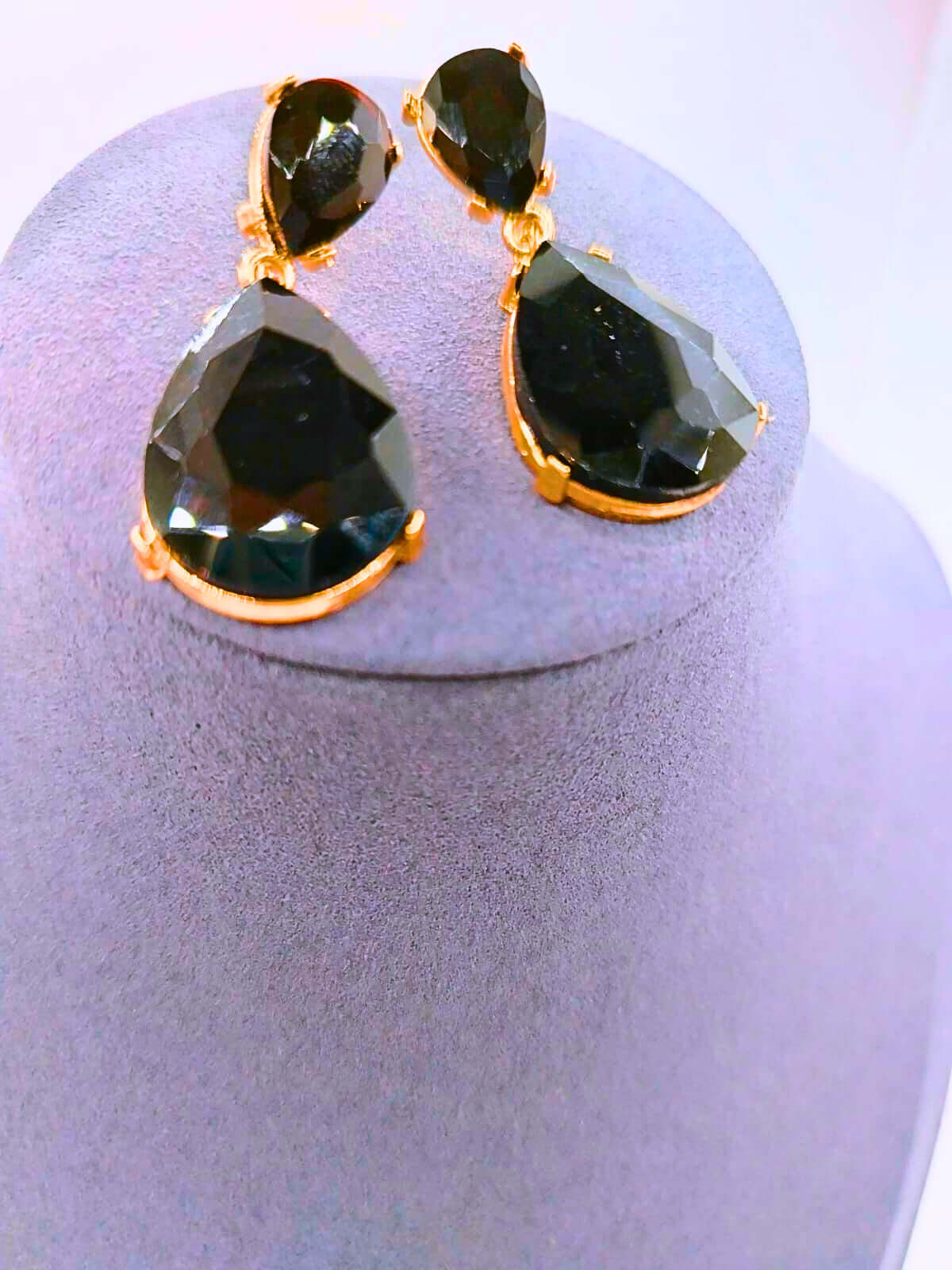 NEB0004 - Pendientes Cobre Gota Circonita Cubica Negro Chapa Oro 10k Calenbi