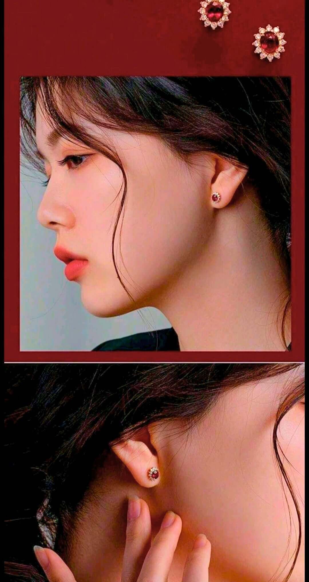 SNE0002 - Collar y Aretes S925 Ley "Rubí" Chapa Oro Rosa 14K Calenbi