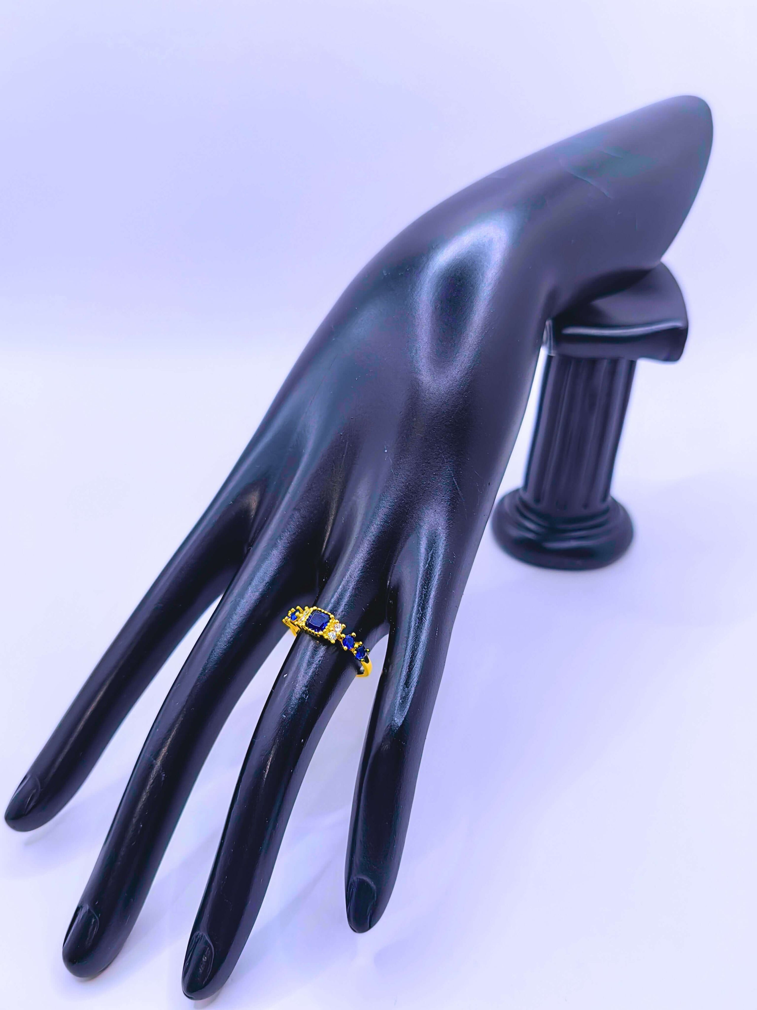 SR0029 - Anillo S925 Ley Circonita Azul Marino Chapa Oro 12K Calenbi