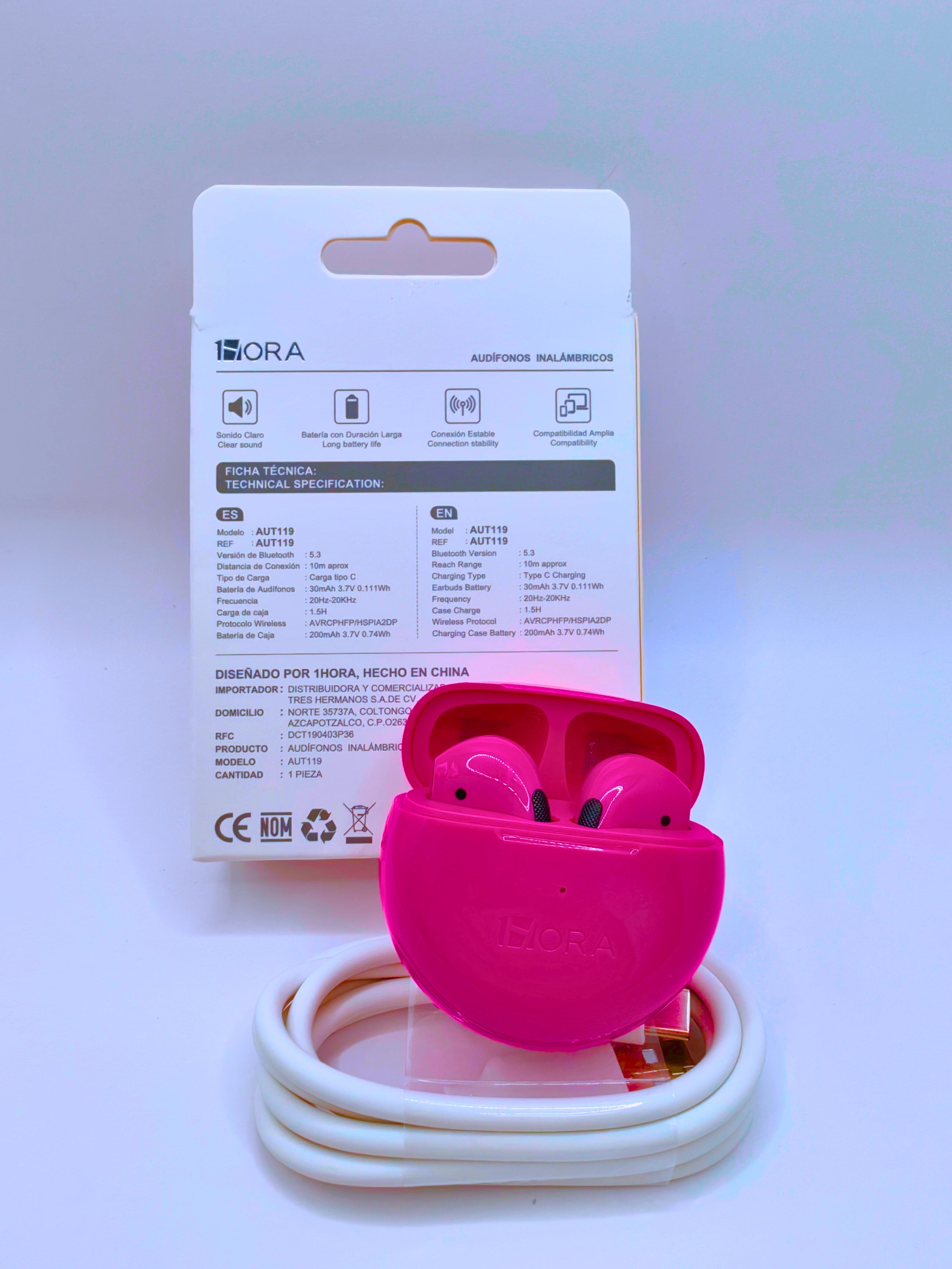 AUT119 - Audífonos Inalambricos Portátiles Varios Colores 1Hora