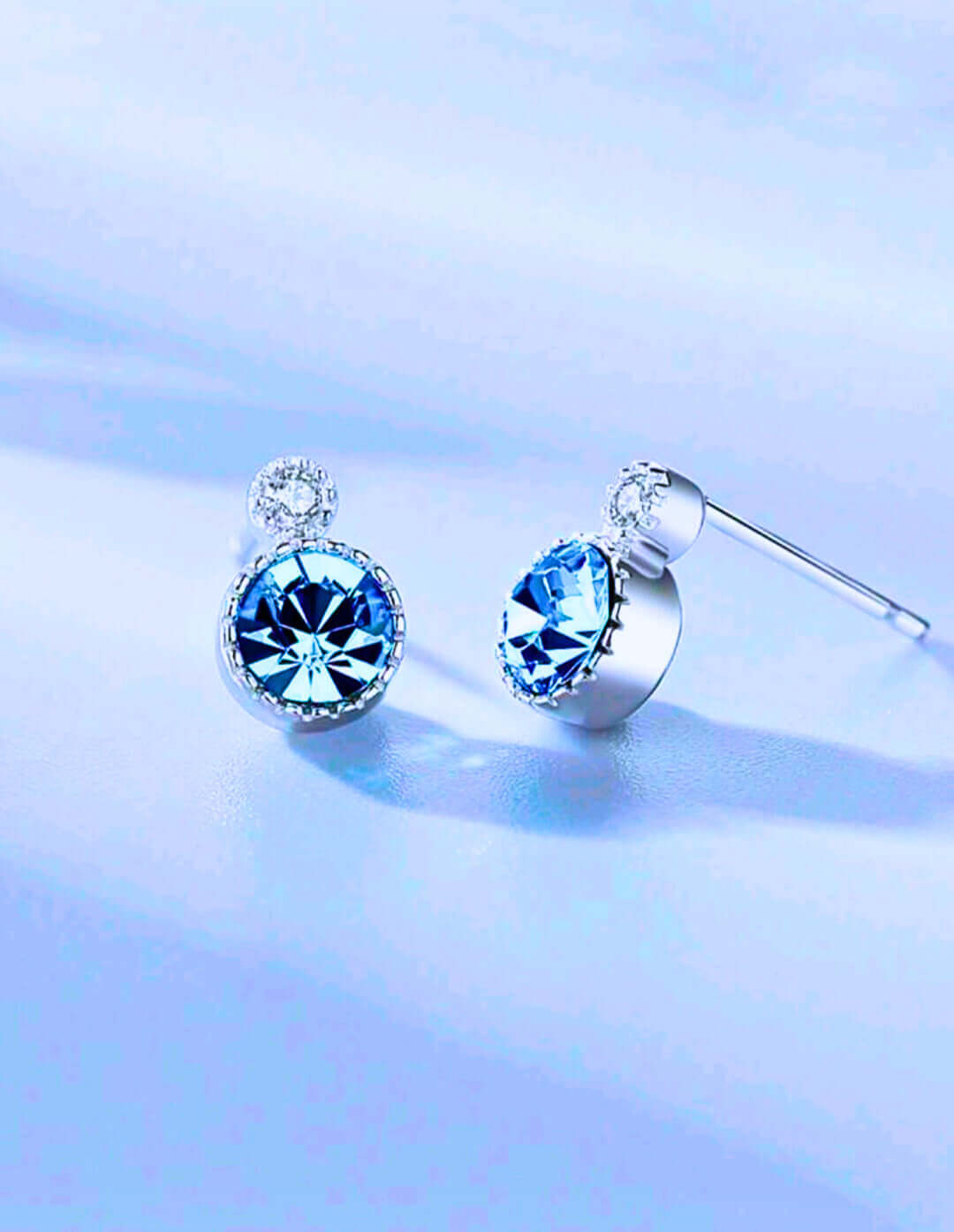 SNE0001 - Collar y Aretes S925 Ley Mínimalista Moderno Circonita Azul Cielo Calenbi