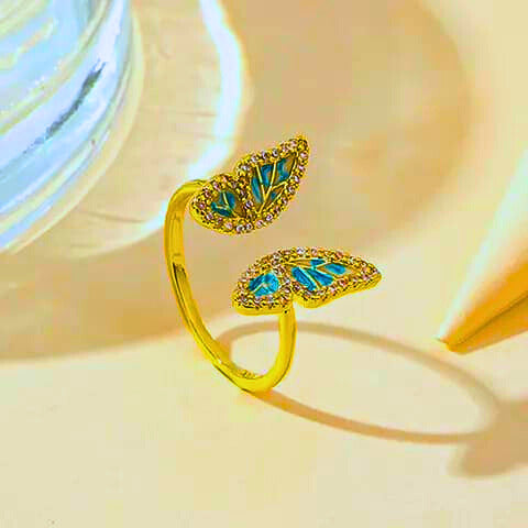RB0025 - Anillo Cobre Mariposa Ajustable Chapa Oro 10K Calenbi