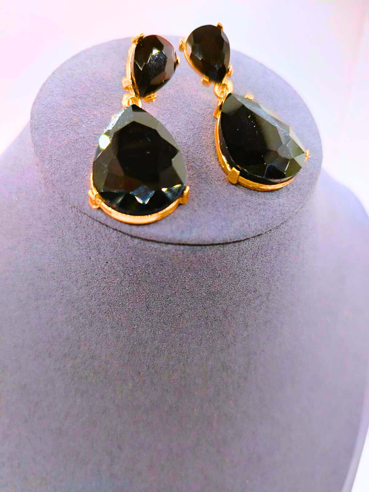 NEB0004 - Pendientes Cobre Gota Circonita Cubica Negro Chapa Oro 10k Calenbi