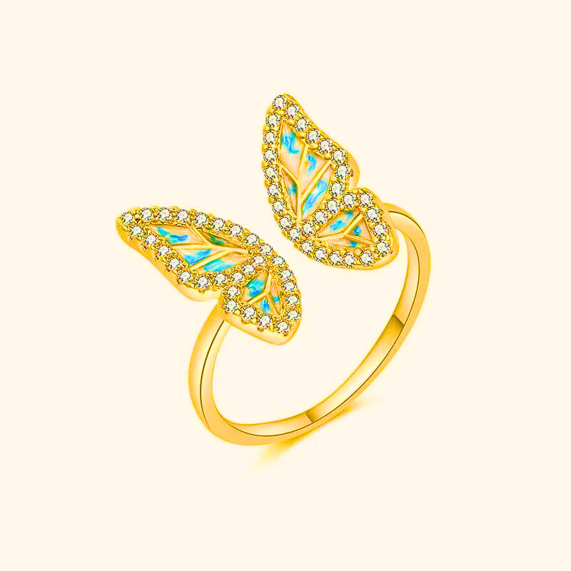 RB0025 - Anillo Cobre Mariposa Ajustable Chapa Oro 10K Calenbi