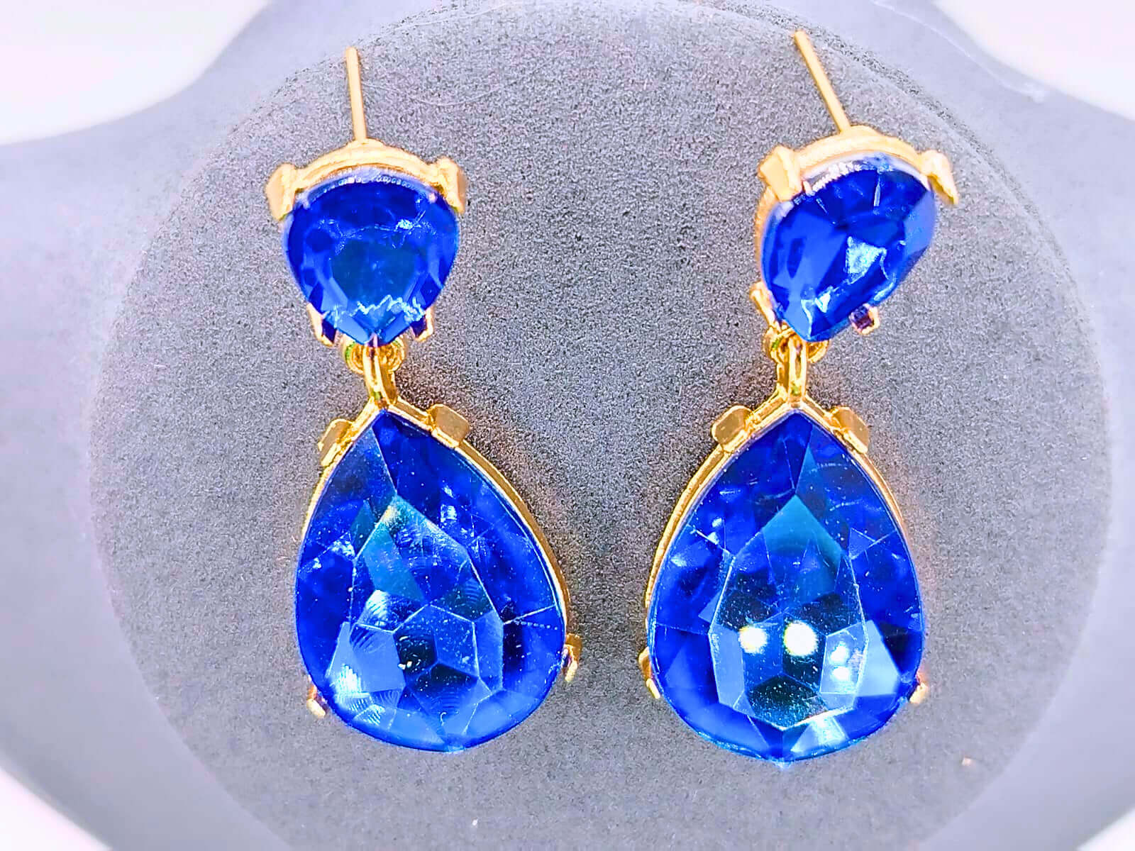 NEB0005 - Pendientes Cobre Gota Circonita Cubica Azul Chapa Oro 10k Calenbi