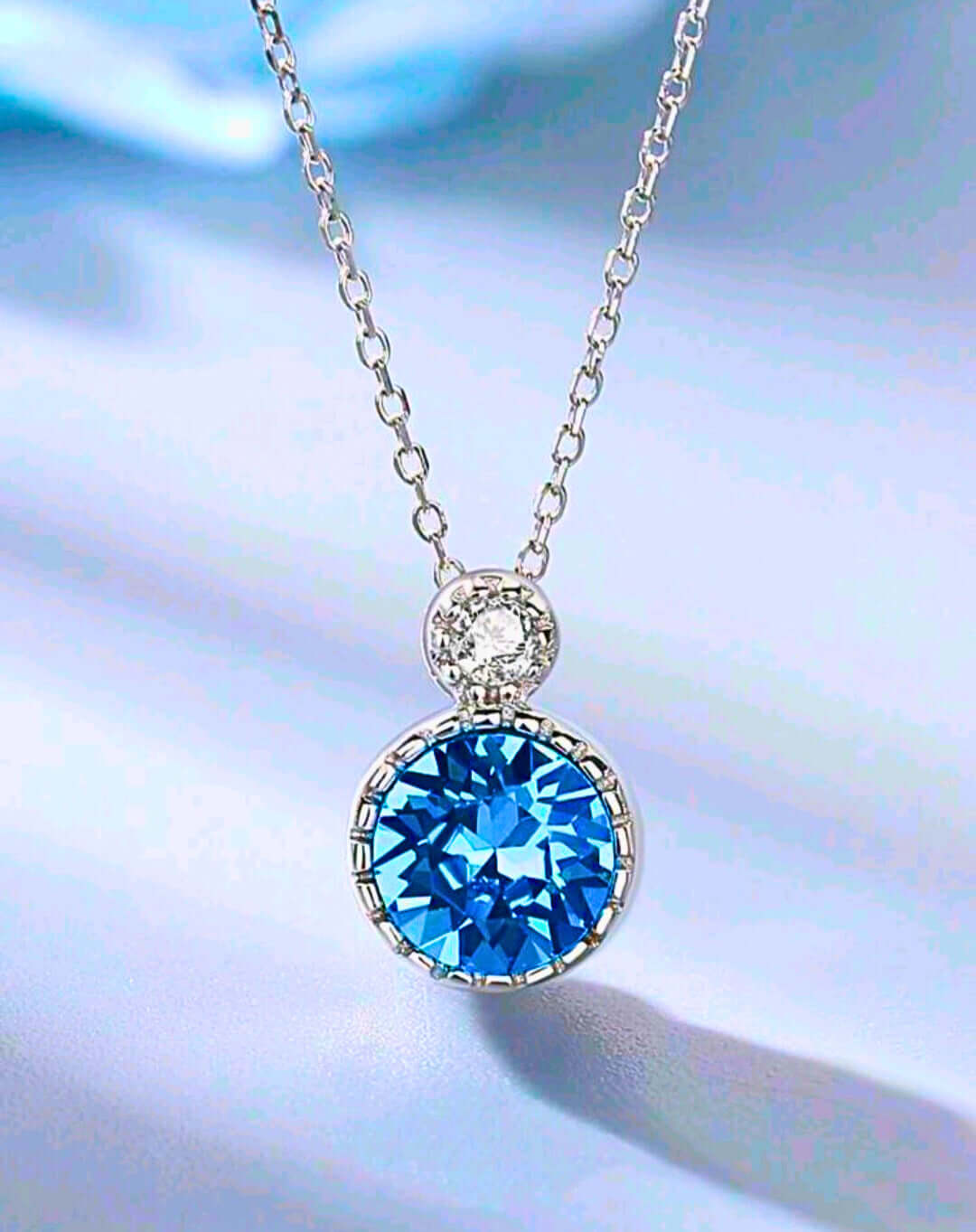 SNE0001 - Collar y Aretes S925 Ley Mínimalista Moderno Circonita Azul Cielo Calenbi