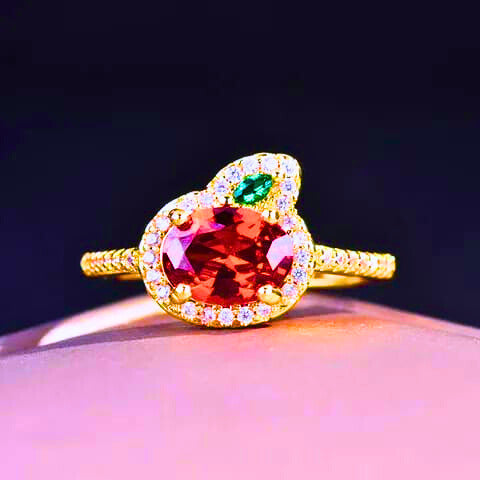 RB0022 - Anillo Cobre Zanahoria Circonita Cubica Naranja y Verde Calenbi