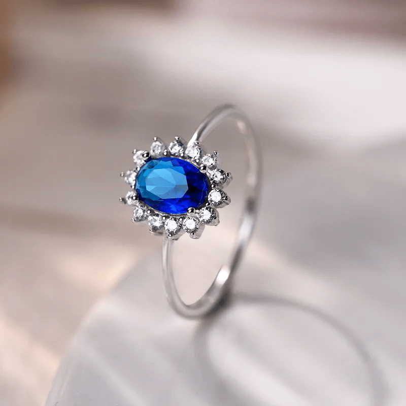 SR0070 - Anillo S925 Ley "Oval" Circonita Cubica Azul Calenbi
