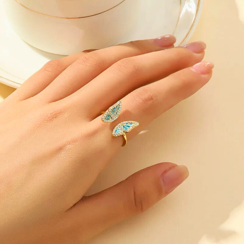 RB0025 - Anillo Cobre Mariposa Ajustable Chapa Oro 10K Calenbi