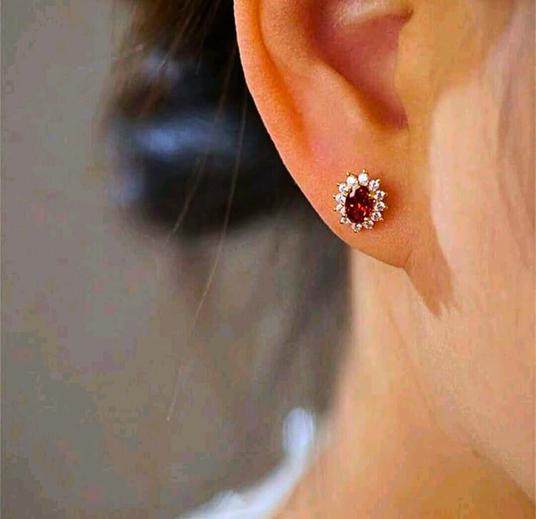 SNE0002 - Collar y Aretes S925 Ley "Rubí" Chapa Oro Rosa 14K Calenbi