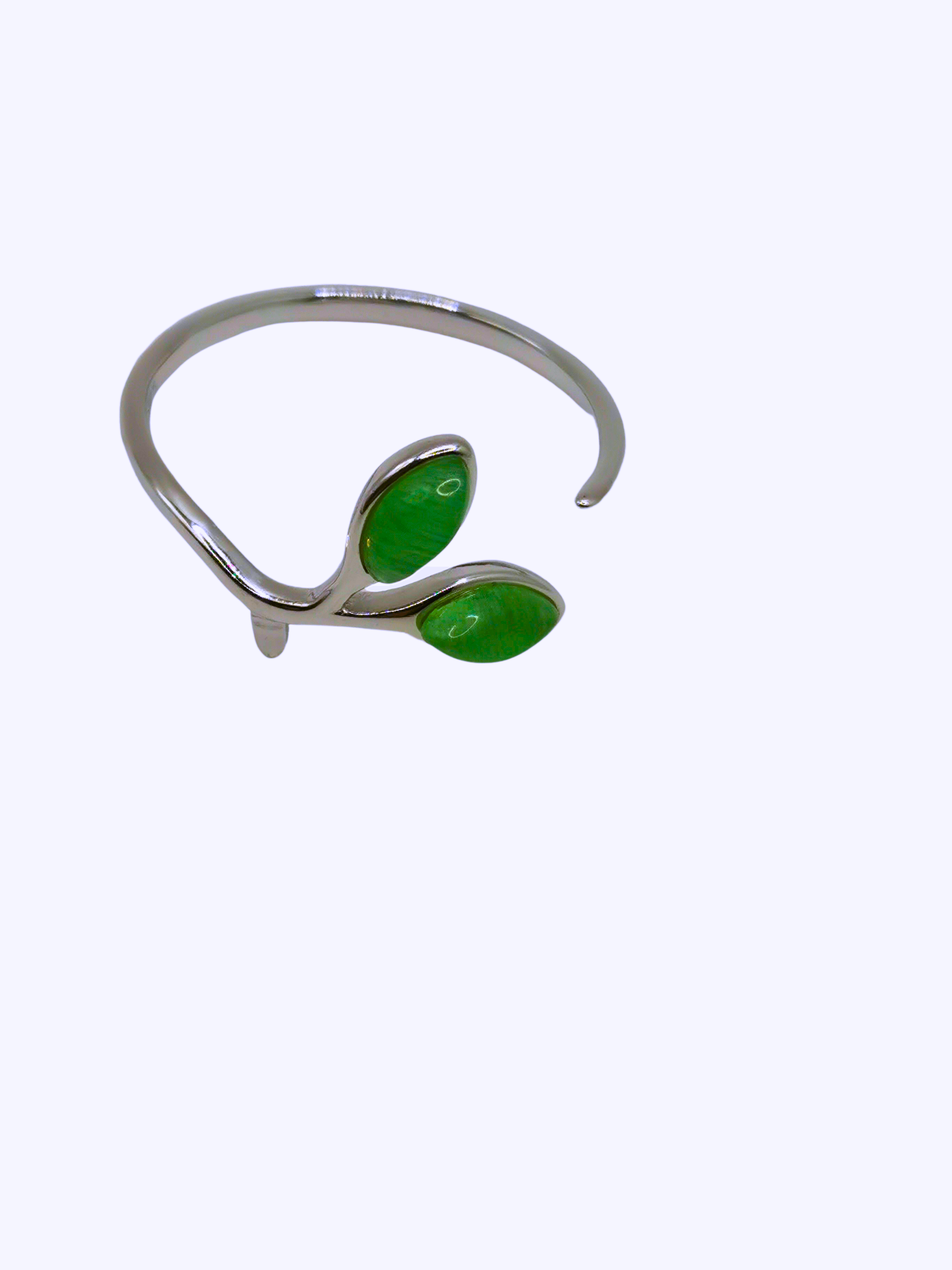SR0003 - Anillo S925 Ley "Retoño Planta" Circonita Imitación Jade Ajustable Calenbi