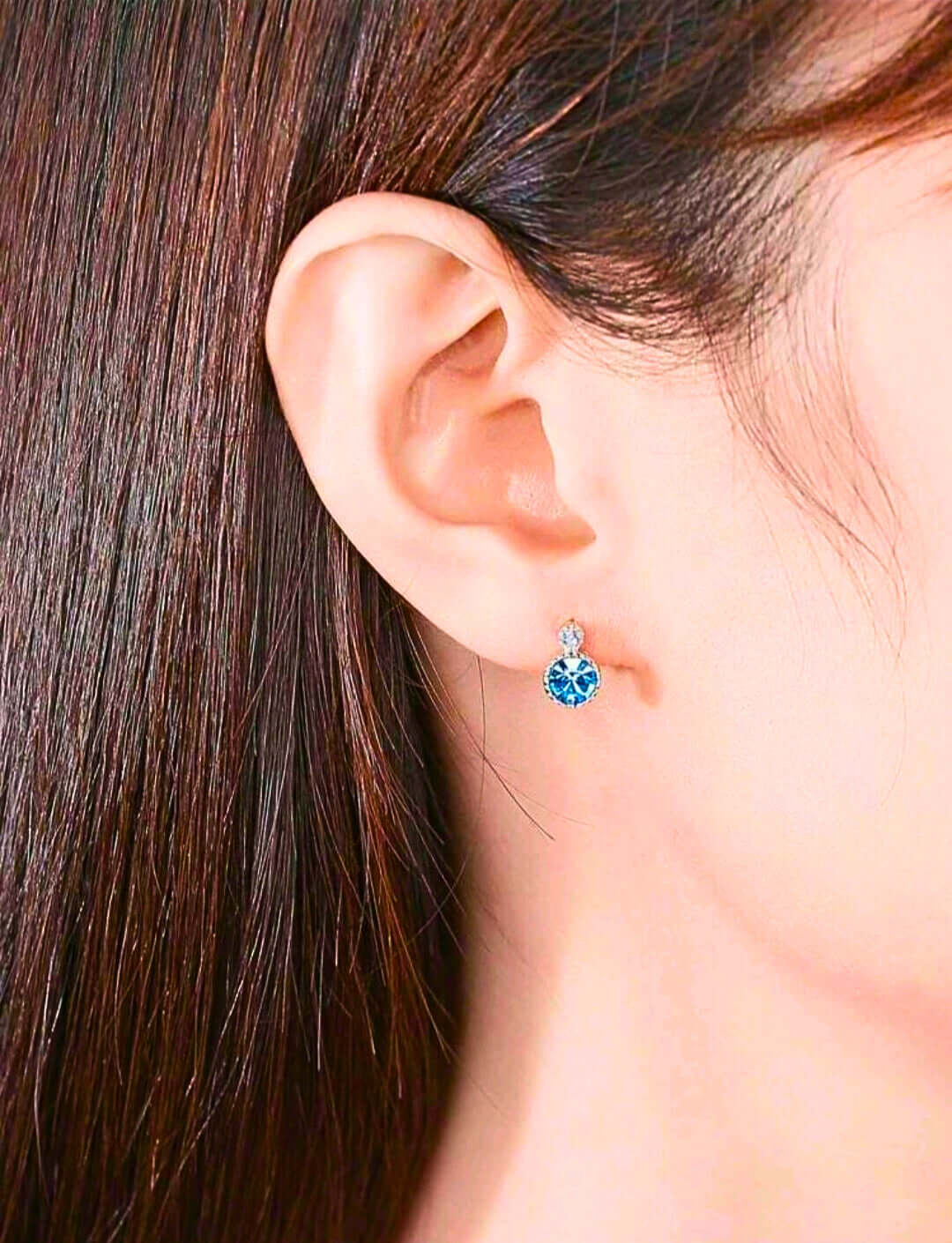 SNE0001 - Collar y Aretes S925 Ley Mínimalista Moderno Circonita Azul Cielo Calenbi