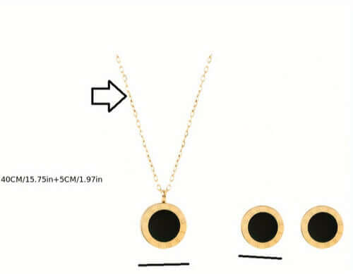 NEB0008,9,19,20 - Collar y Aretes Acero Inoxidable Números Romanos Chapa Oro 10k Calenbi