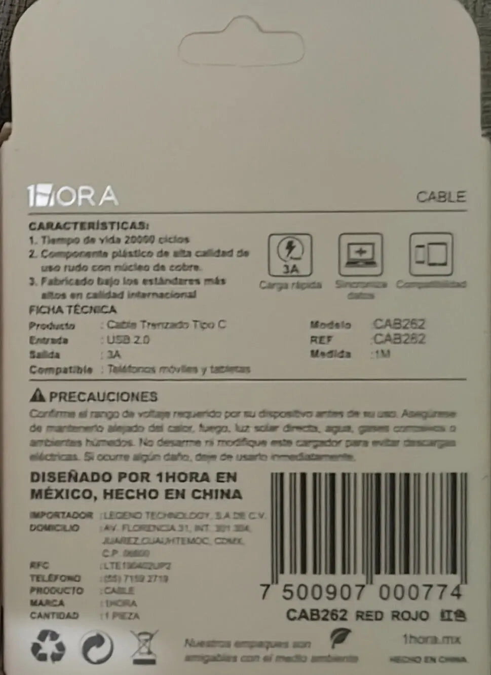 CAB262 - Cable Tipo "C" y "A" 1Metro