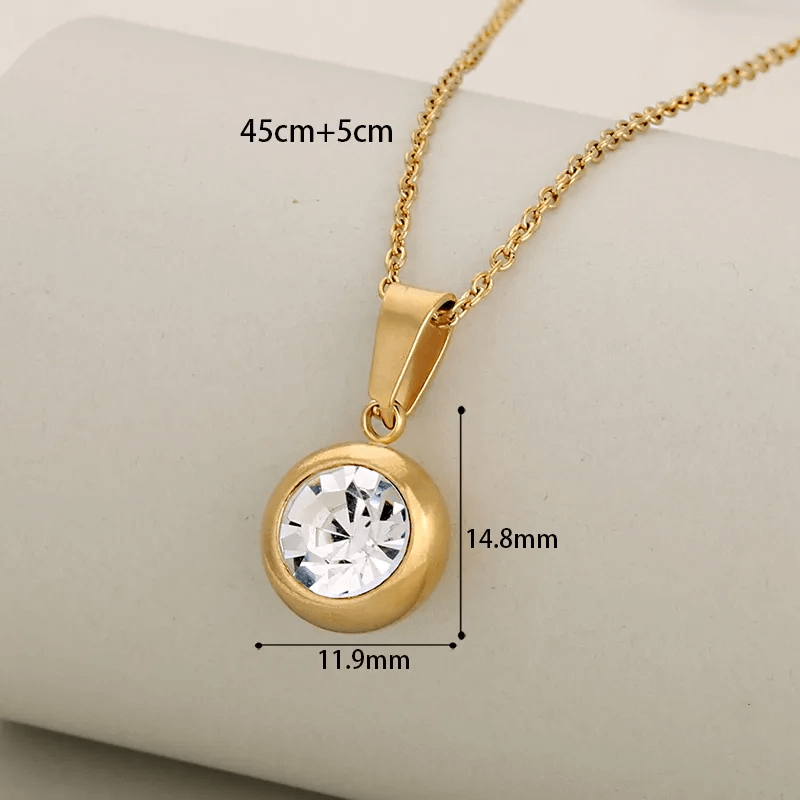 NEB0021 - Collar y Aretes Acero Inoxidable Circonita Cubica Blanca Chapa Oro 10k 304L Calenbi