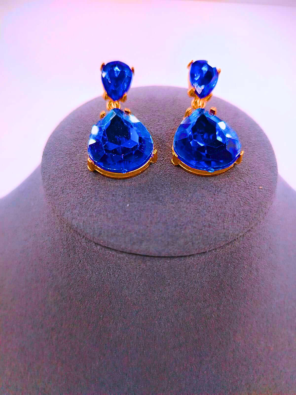 NEB0005 - Pendientes Cobre Gota Circonita Cubica Azul Chapa Oro 10k Calenbi