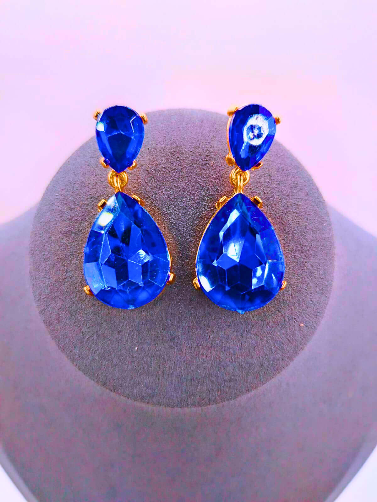 NEB0005 - Pendientes Cobre Gota Circonita Cubica Azul Chapa Oro 10k Calenbi