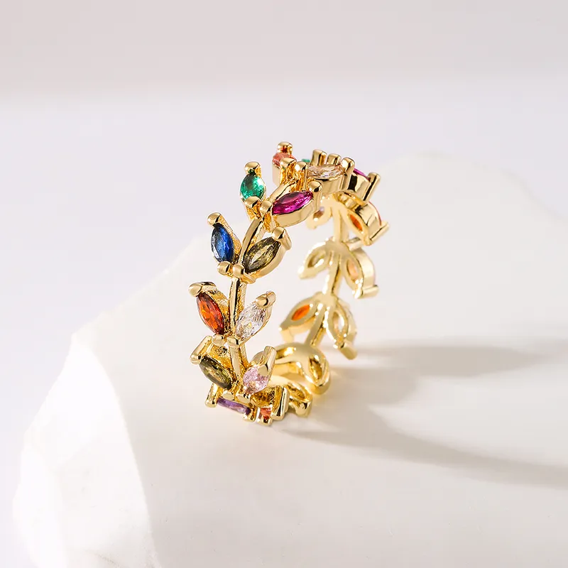 RB0068 - Anillo Cobre Circonita Cubica Colores Ajustable Chapa Oro 10K Calenbi