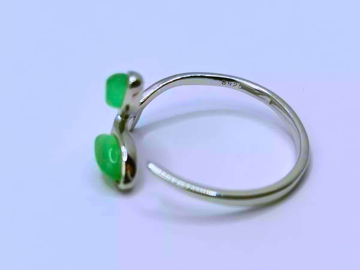 SR0003 - Anillo S925 Ley "Retoño Planta" Circonita Imitación Jade Ajustable Calenbi