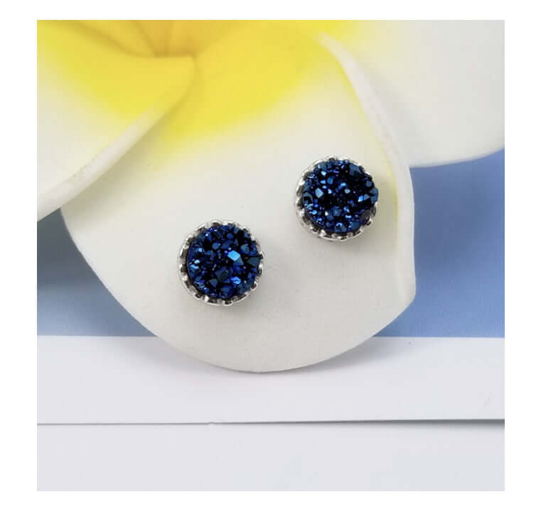 SNE0001 - Collar y Aretes S925 Ley Ágata Cristalizada "Tachuela" Calenbi