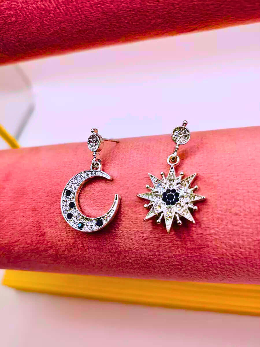 SE0003 - Pendientes S925 Ley Estrella y Luna Circonita Cubica Azul y Blanco Calenbi