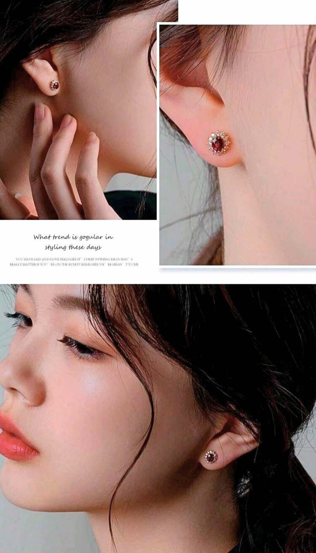 SNE0002 - Collar y Aretes S925 Ley "Rubí" Chapa Oro Rosa 14K Calenbi