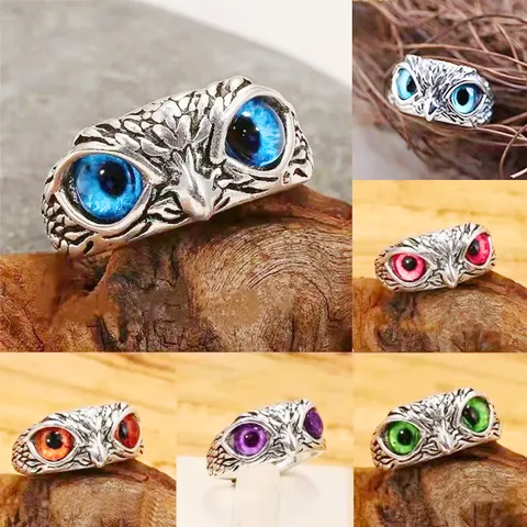 RB0047 - Anillo Aleación Búho Ojos Color Ajustable Calenbi