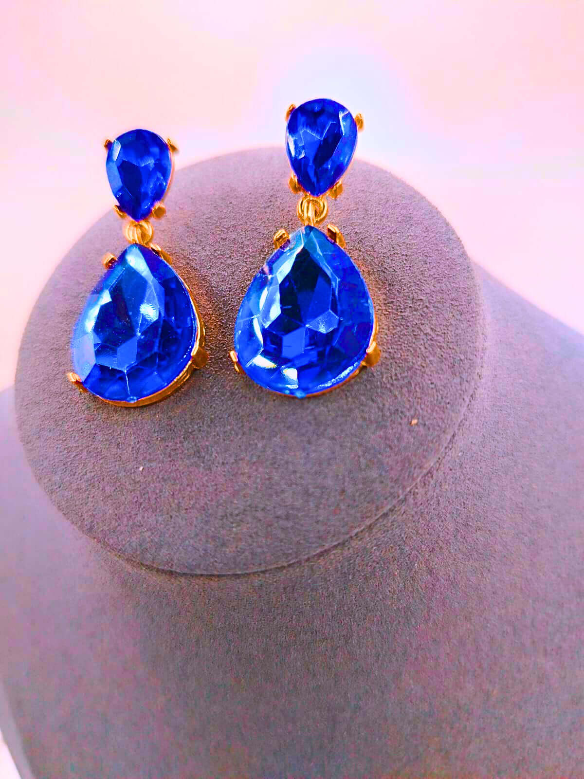 NEB0005 - Pendientes Cobre Gota Circonita Cubica Azul Chapa Oro 10k Calenbi